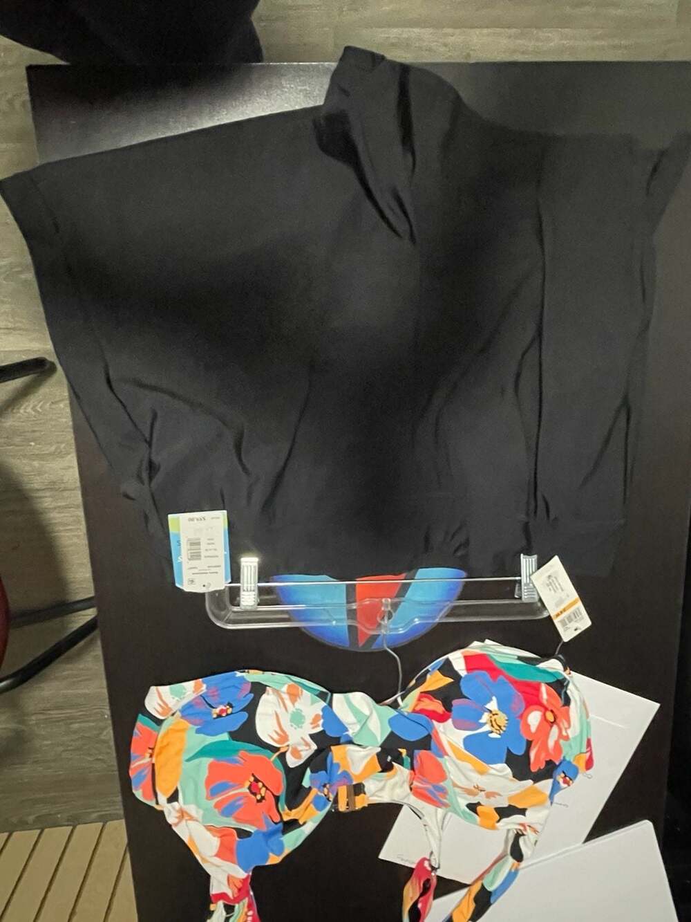 Anne Cole Floral Underwire Bikini Top 24W & Swim Solutions Black Boyshort Bottom